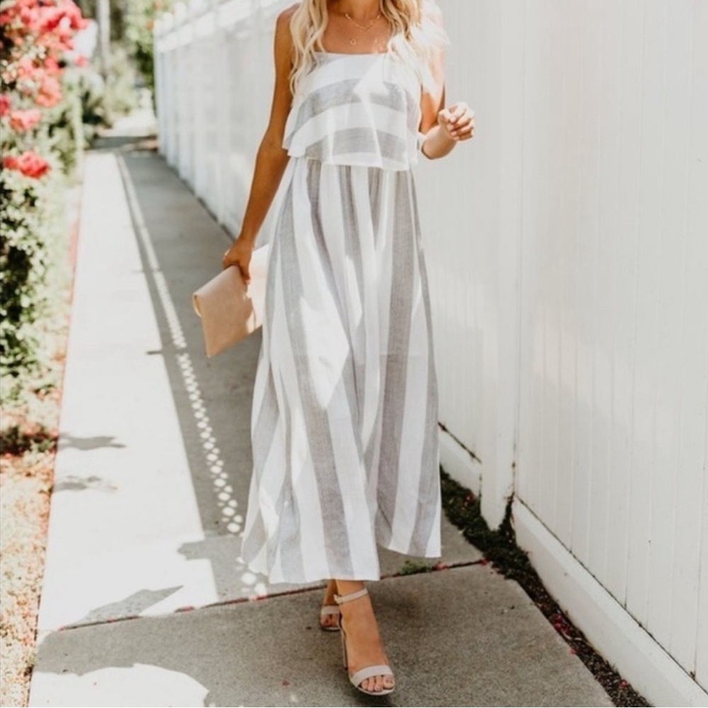 Striped Maxi Dress by After Market in White/Gray